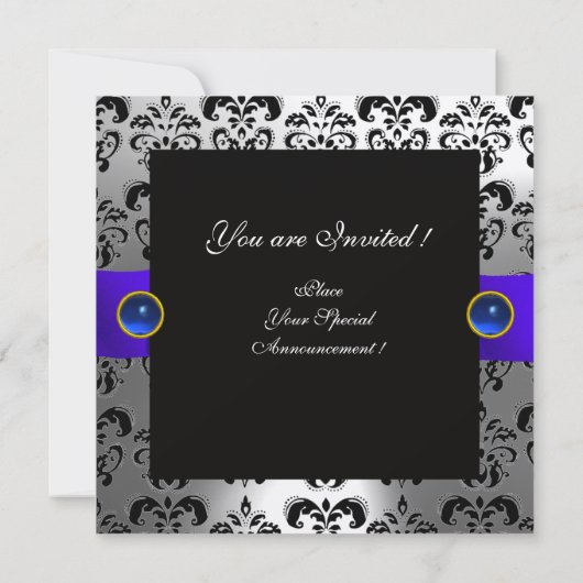 INVITATION RUBAN DAMASSÉ MONOGRAMME BLANC NOIR SAPHIR BLEU (Dos)