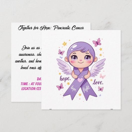 Invitation Ruban d'amour violet (Devant / Derrière)