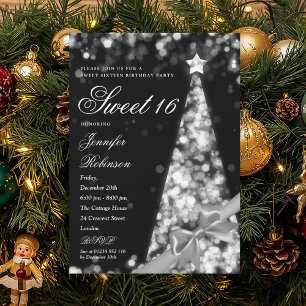 Invitation Ruban d'arbre de Noël en argent moderne pour un an