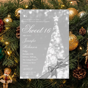 Invitation Ruban d'arbre de Noël moderne pour fête d'annivers