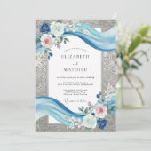 Invitation Ruban de Bleuet d'Argent Mariage Eucalyptus (Debout devant)