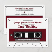 Invitation Ruban de cassette rétro rouge vin mariage (Devant / Derrière)