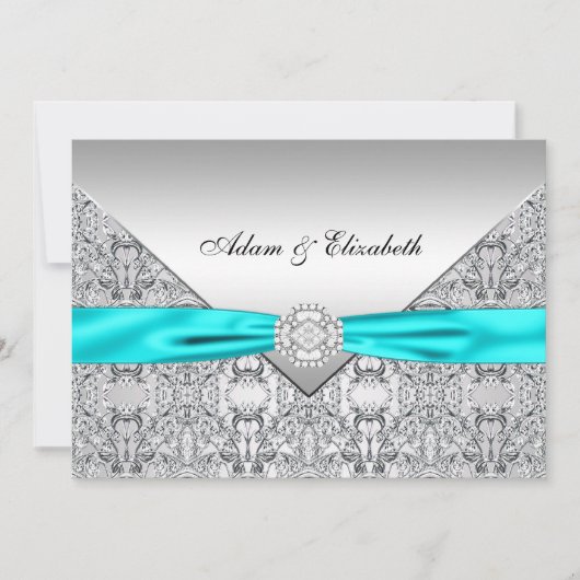 Invitation Ruban de diamant en dentelle bleu sarcelle Mariage (Devant)