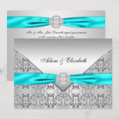 Invitation Ruban de diamant en dentelle bleu sarcelle Mariage (Devant / Derrière)