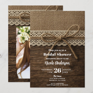 Invitation Ruban de ficelle rustique en bois et dentelle pour