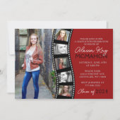 Invitation Ruban de film rouge rustique unique 6 Diplôme phot (Devant)