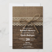 Invitation Ruban de jute rustique Bois et dentelle Fête de ma (Devant)