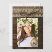 Invitation Ruban de jute rustique Bois et dentelle Fête de ma (Dos)