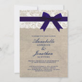 Invitation Ruban de la marine sur Burlap et dentelle Mariage  (Devant)