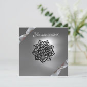 Invitation ruban de l'événement magique blanc champagne (Debout devant)