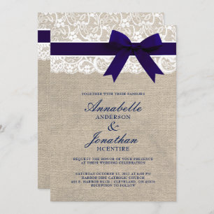 Invitation Ruban de marine sur la toile de jute et le mariage