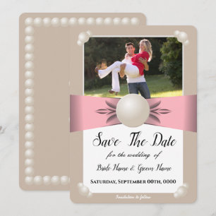 Invitation Ruban de perle en blush et beige mat Photo Save Th