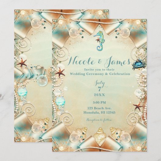 Invitation Ruban de perles sous la crème enchantée pour maria (Devant / Derrière)