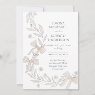 Invitation Ruban de ruban botanique d'héritage Élégant Mariag