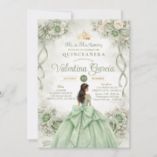 Invitation Ruban de ruban de sauge Quinceañera Fête XV