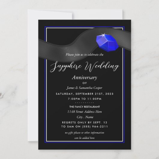 Invitation Ruban de saphir, 45 ans de mariage (Devant)
