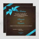 Invitation Ruban de Turquiose sur Mariage Brown de Grunge (Devant / Derrière)