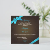 Invitation Ruban de Turquiose sur Mariage Brown de Grunge (Debout devant)
