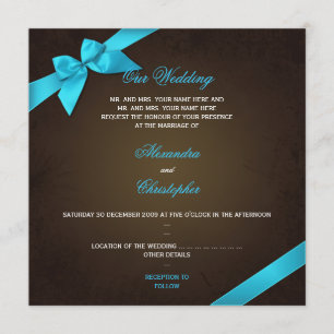 Invitation Ruban de Turquiose sur Mariage Brown de Grunge
