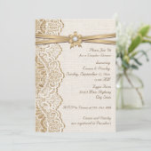 Invitation Ruban dentelle fleur & burlap mariages couples dou (Debout devant)