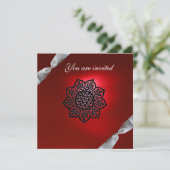 Invitation ruban d'événement MAGIQUE blanc rouge champagne (Debout devant)