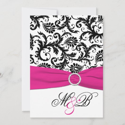Invitation Ruban d'impression noir et blanc Fuchsia (Devant)