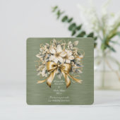 Invitation Ruban d'or blanc à feuille verte d'hiver (Debout devant)