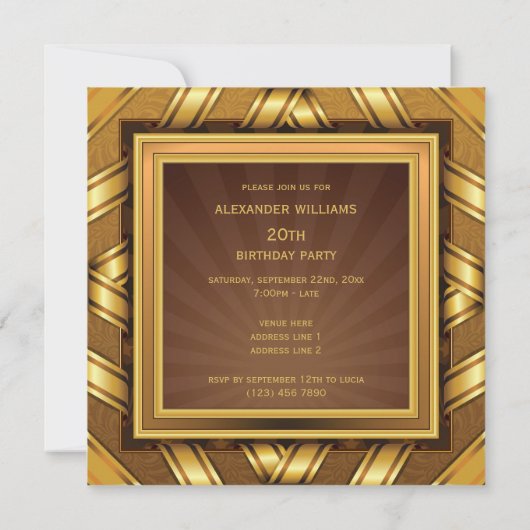 Invitation Ruban d'or et étoiles encadrés Mans 20e anniversai (Dos)