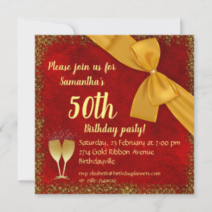 Invitation Ruban d'or et Velours rouge 50e anniversaire