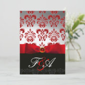 Invitation RUBAN D'OR ROUGE & MONOGRAMME EN DAMAS NOIR Rubis (Debout devant)