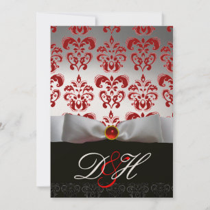 Invitation RUBAN D'OR ROUGE & MONOGRAMME EN DAMAS NOIR Rubis