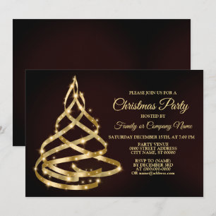 Invitation Ruban doré brillant arbre de Noël fête de Noël sci