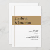 Invitation Ruban doré de luxe Mariage Fond blanc Serif (Devant / Derrière)