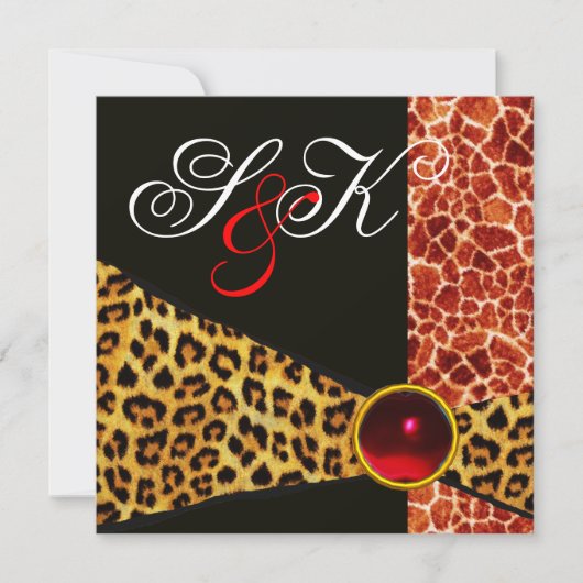 INVITATION RUBAN EN FOURRURE DE GIRAFFE ET DE LÉOPARD ROUGE R (Devant)