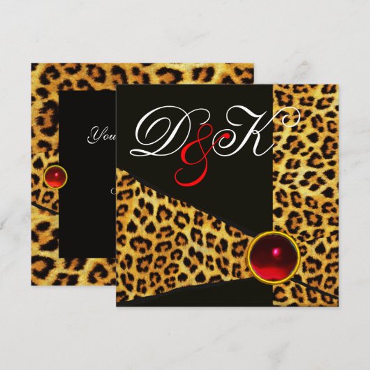 INVITATION RUBAN EN FOURRURE DE LÉOPARD, MONOGRAMME EN PIERRE (Devant / Derrière)