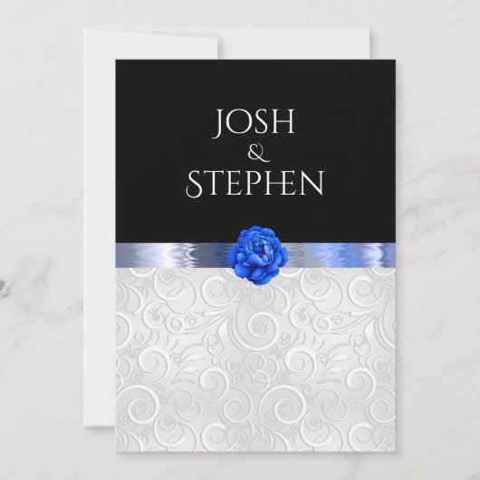 Invitation Ruban en soie blanc Motif en argent bleu (Devant)