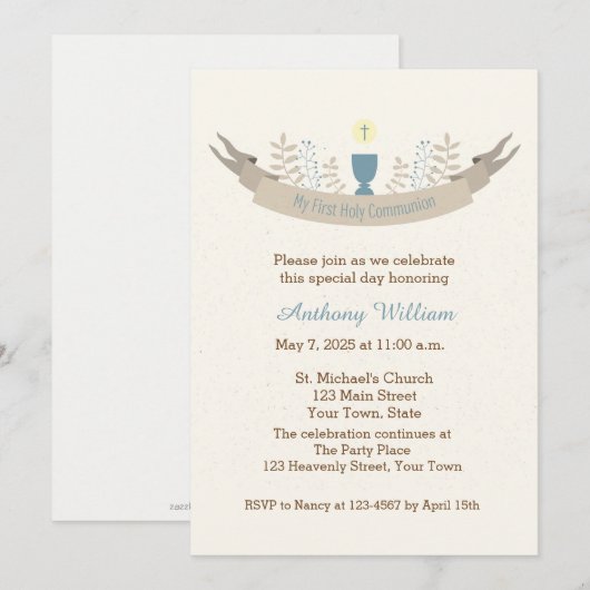 Invitation Ruban et calice de communion (Devant / Derrière)