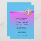 Invitation Ruban et étoile bat mitzvah rose ombre (Devant / Derrière)