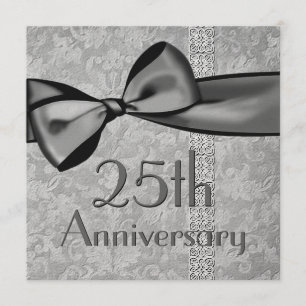 Invitation Ruban Faux Satin 25e Anniversaire Papier Métallisé
