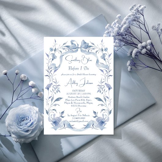 Invitation Ruban floral bleu foncé élégant douche nuptiale