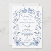 Invitation Ruban floral bleu foncé élégant douche nuptiale (Devant)