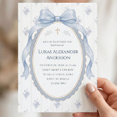Invitation Ruban Floral Coquette Bleu Baptême