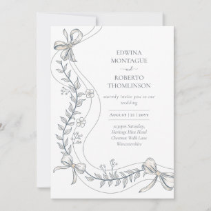 Invitation Ruban Floral Hérité Dessiné à la Main Élégant Mari