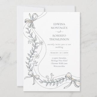Invitation Ruban Floral Hérité Dessiné à la Main Élégant Mari