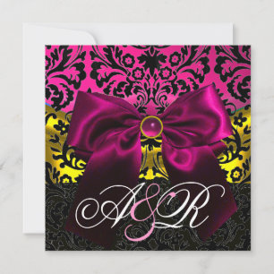 Invitation Ruban FUCHSA OR ROSE NOIR DAMAS MONOGRAMME