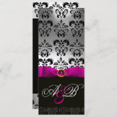 INVITATION RUBAN FUCHSIA BLANC NOIR DAMAS MONOGRAMME (Devant / Derrière)