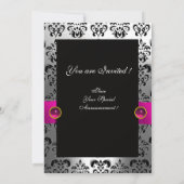 INVITATION RUBAN FUCHSIA BLANC NOIR DAMAS MONOGRAMME (Dos)