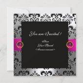 INVITATION RUBAN FUCHSIA BLANC NOIR DAMAS MONOGRAMME (Dos)