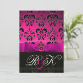 INVITATION RUBAN FUCHSIA BLANC NOIR MONOGRAMME DAMASSÉ (Debout devant)