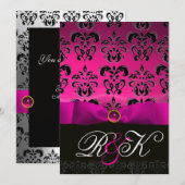 INVITATION RUBAN FUCHSIA BLANC NOIR MONOGRAMME DAMASSÉ (Devant / Derrière)